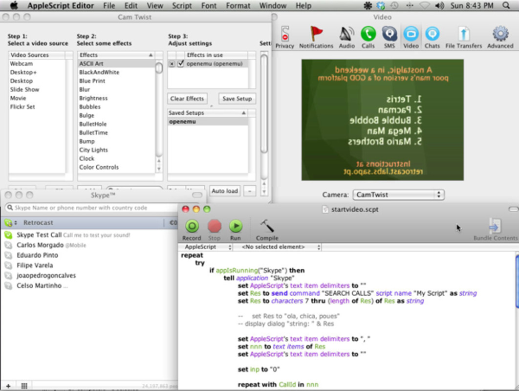 Skype with CamTwist and Applescript